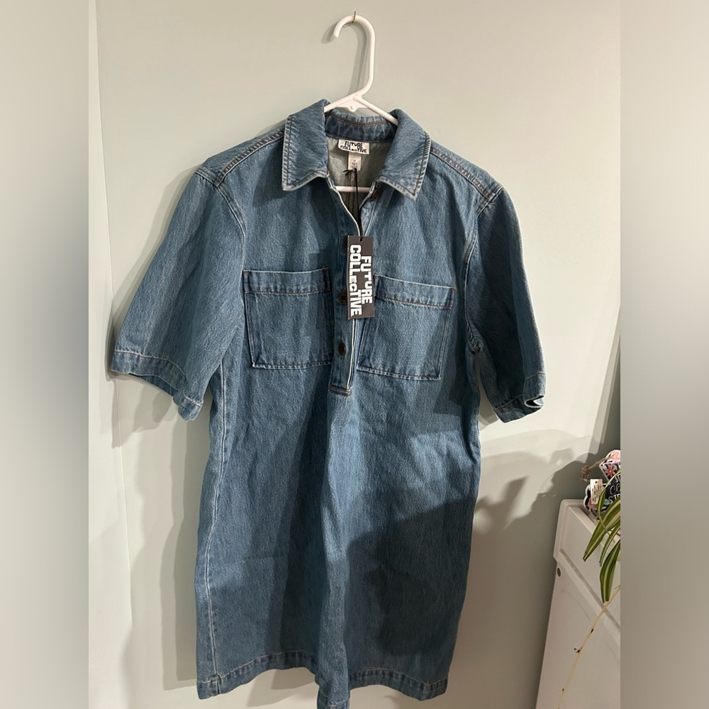 Denim Short Sleeve Shirt/Dress - Picture 2 of 6